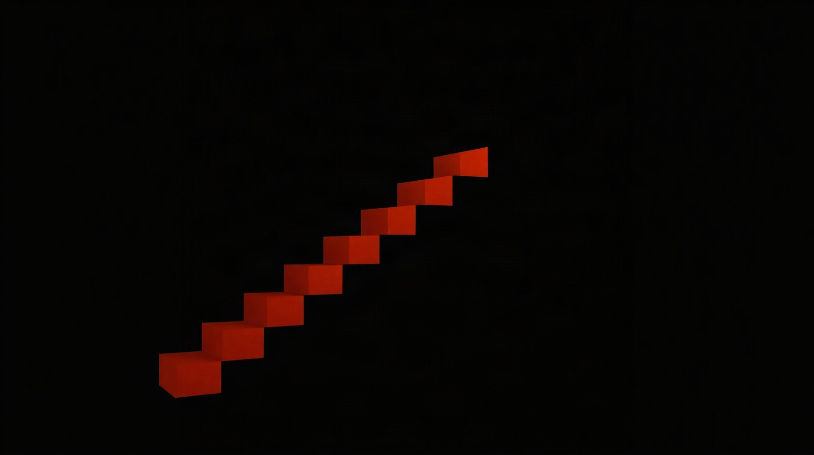 An ascending staircase of solid red blocks on a black background