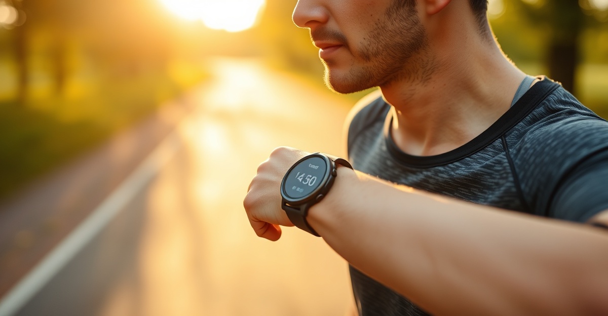 Athlete checking heart rate monitor during outdoor training