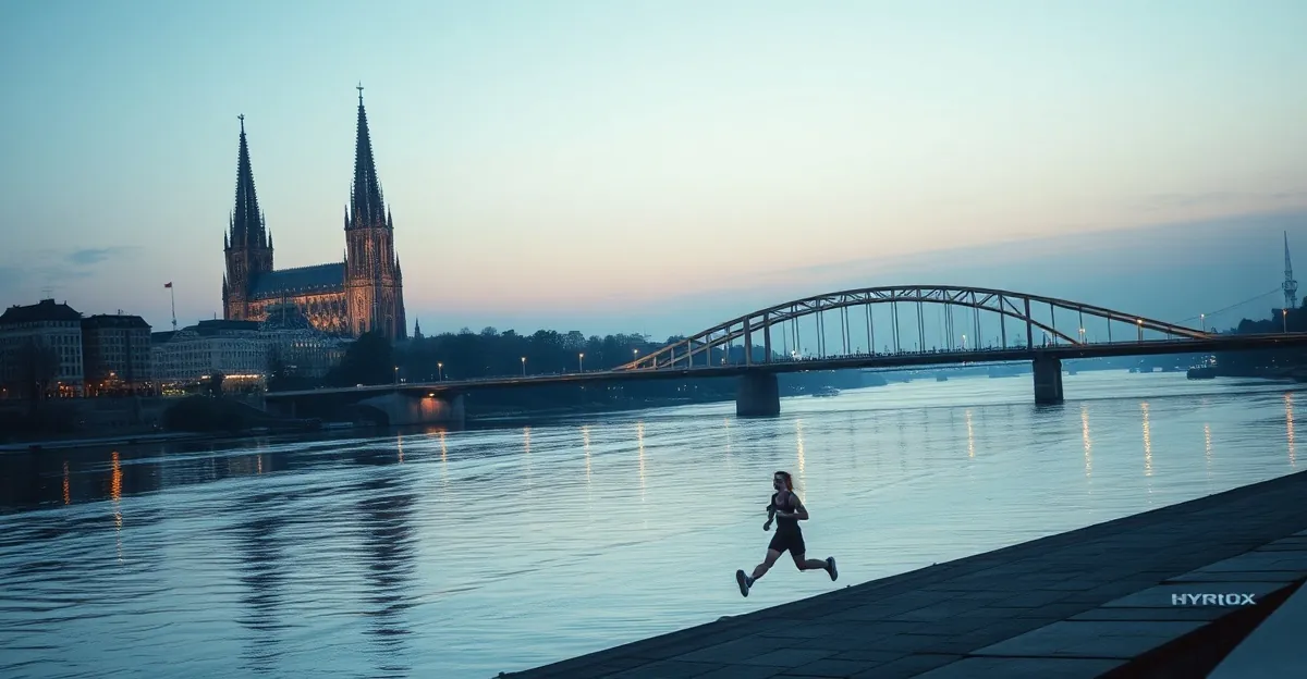 Cologne Cathedral and the Rhine river at dusk