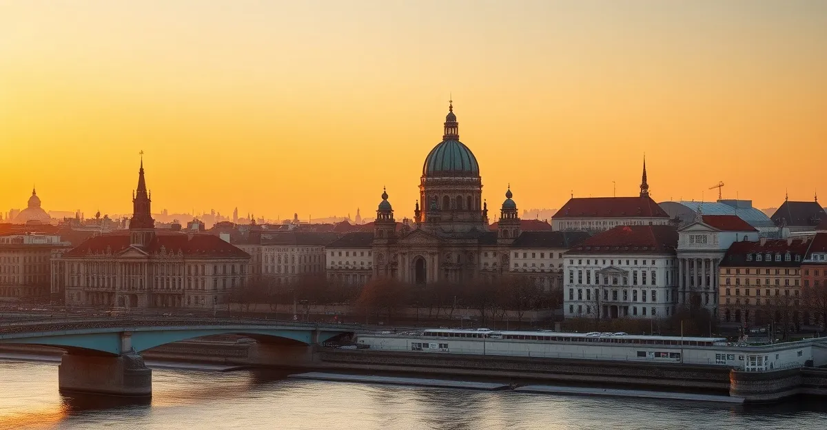 Dresden Frauenkirche an der Elbe im Abendlicht