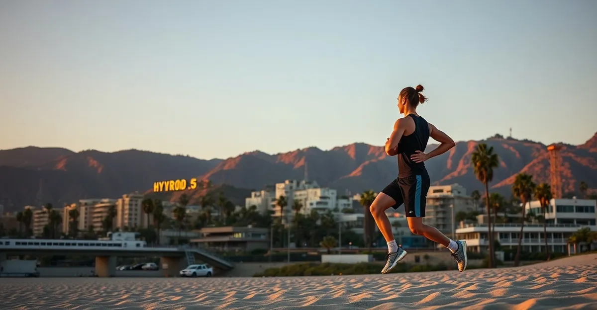 HYROX Los Angeles with the Hollywood Hills and Pacific Ocean