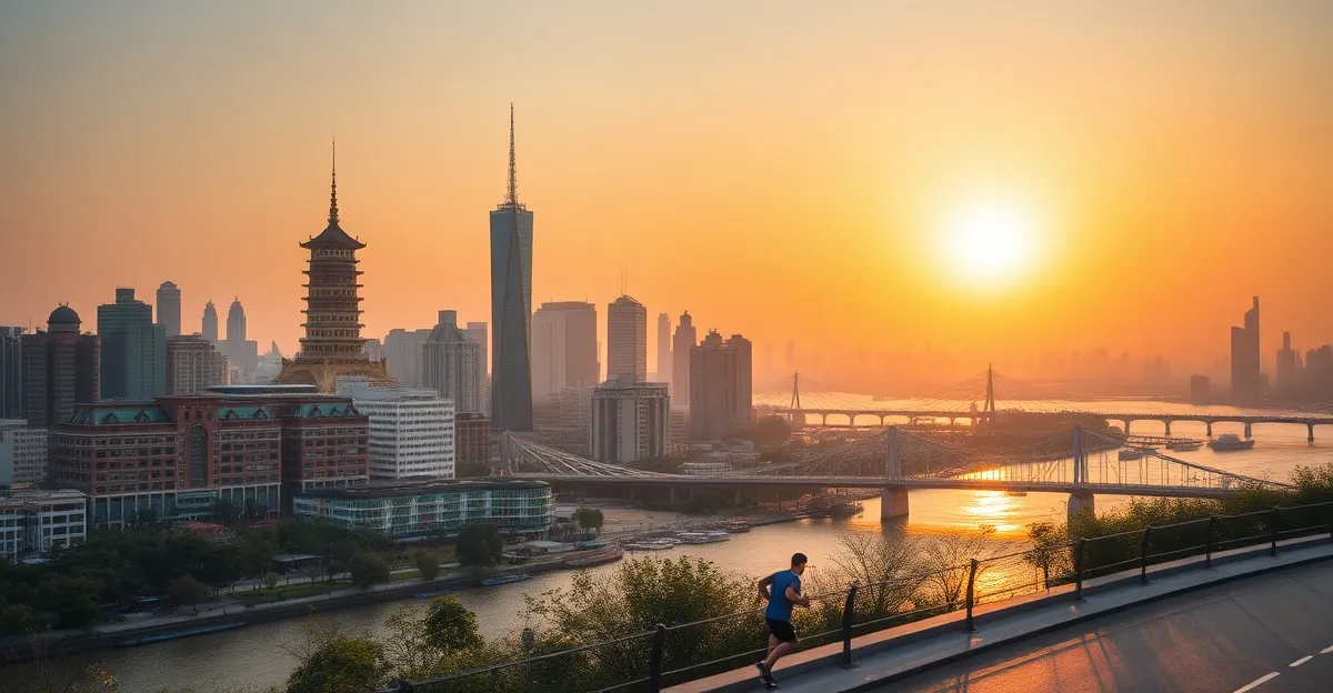 HYROX Wuhan 2026 — Wuhan Yellow Crane Tower and Yangtze River skyline
