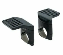 Heavy-duty aero bar clamps with textured rubber pads — upgraded from standard clamps for heavier rider