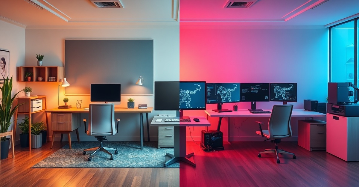 Engineering team transitioning to AI-augmented development with code review screens